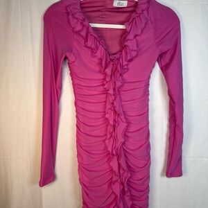 oh polly long sleeve deep plunge mini dress in rose Embellished Deep Plunge Mini Dress in Blush Pink - 2